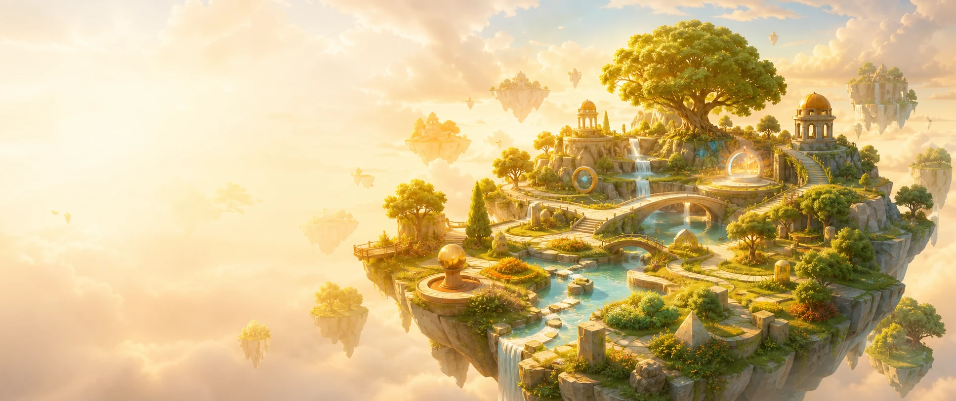 A radiant learning-world destination awakening at sunrise